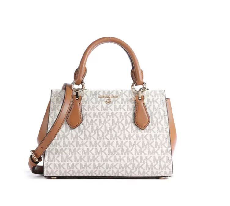 Bolso MK satchel Marilyn mini piel saffiano vainilla/acorn